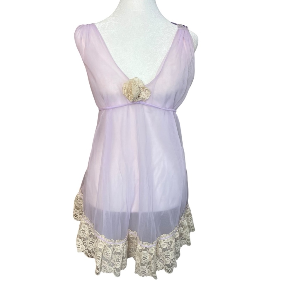 VTG Jenelle of California‎ Purple Lavender Sheer Chiffon Peignoir Babydoll Small